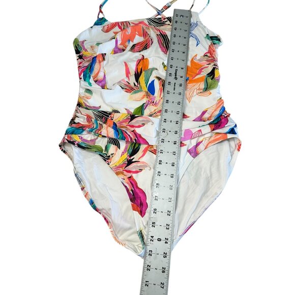 SOLD LA BLANCA Floral One Piece Swimsuit Women 16 Paradise Tropical Cross Back - Picture 7 of 16
